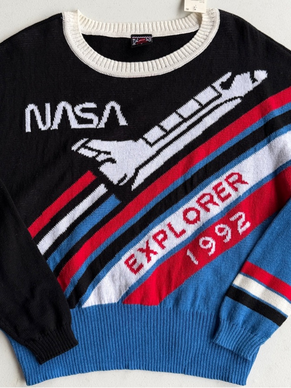 Well Worn NASA Explorer 1992 Crewneck Sweater - Black/Blue/Red/White